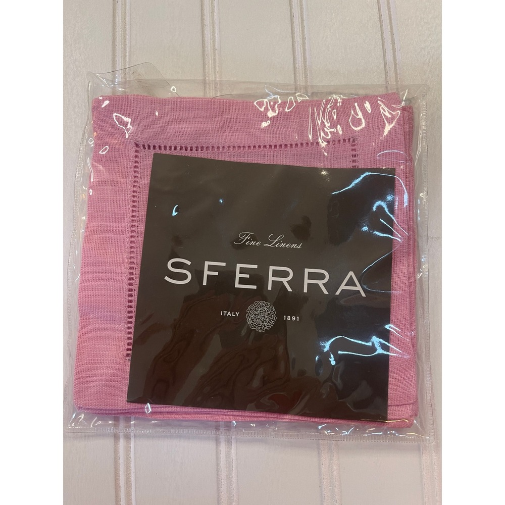 NWT Sferra Festival Pink Linen Cocktail Napkins Set of 6 Hemstitch Host Gift